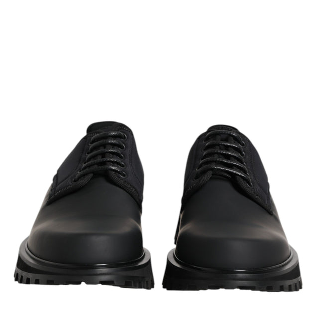 Dolce & Gabbana Black Leather Lace Up Trekking Dress Shoes