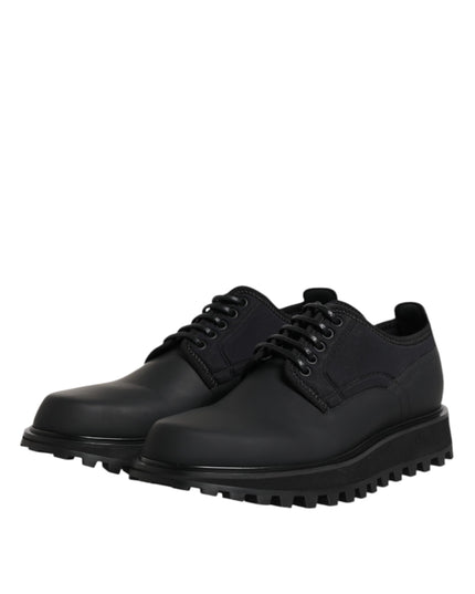 Dolce & Gabbana Black Leather Lace Up Trekking Dress Shoes