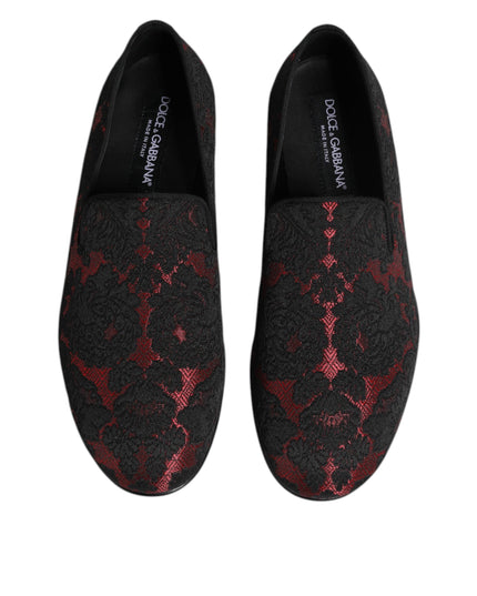 Dolce & Gabbana Red Black Jacquard Slip On Men Loafers Shoes