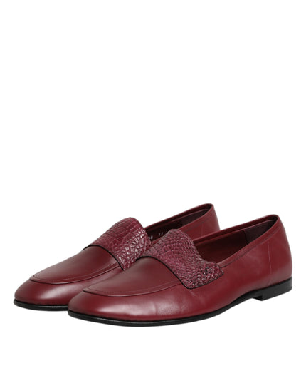 Dolce & Gabbana Burgundy Calfskin Leather Formal Slip On Shoes