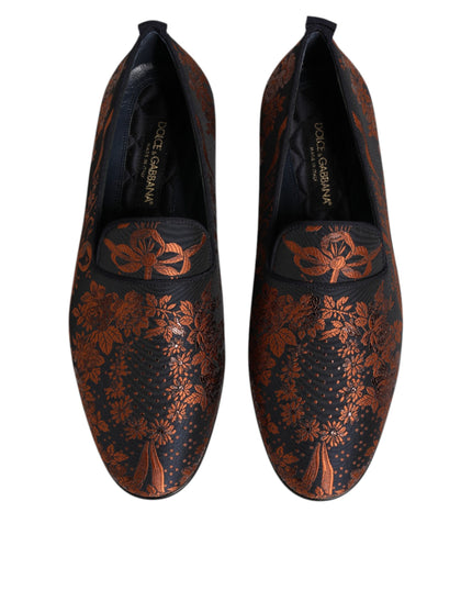 Dolce & Gabbana Black Jacquard Polyester Slip On Loafers Shoes