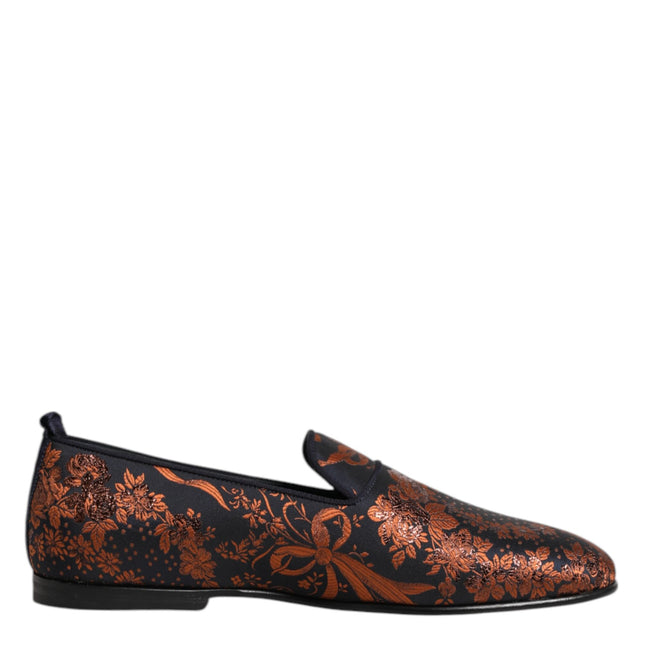 Dolce & Gabbana Black Jacquard Polyester Slip On Loafers Shoes