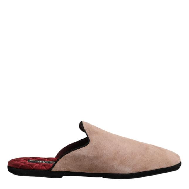 Dolce & Gabbana Beige Capra Suede Slides Flat Slipper Shoes