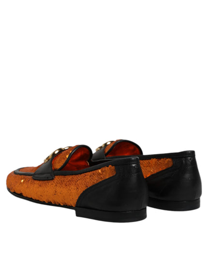 Dolce & Gabbana Orange Sequin Embellished Men Loafers Shoes