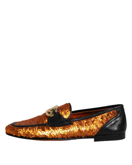 Dolce & Gabbana Orange Sequin Embellished Men Loafers Shoes