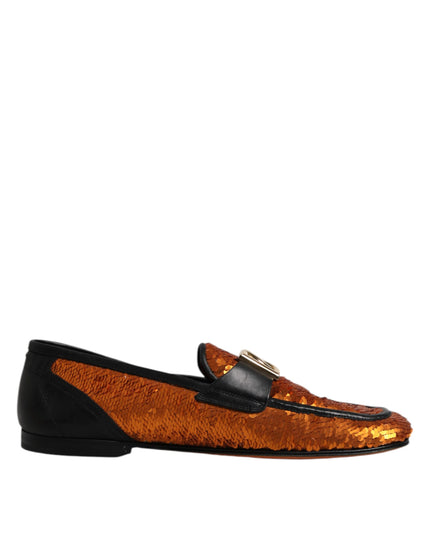 Dolce & Gabbana Orange Sequin Embellished Men Loafers Shoes