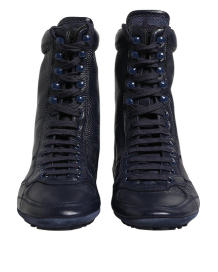 Dolce & Gabbana Dark Blue Leather KING High Top Sneakers Shoes