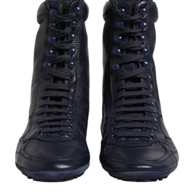 Dolce & Gabbana Dark Blue Leather KING High Top Sneakers Shoes