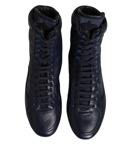 Dolce & Gabbana Dark Blue Leather KING High Top Sneakers Shoes