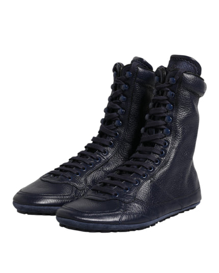 Dolce & Gabbana Dark Blue Leather KING High Top Sneakers Shoes