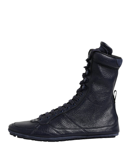 Dolce & Gabbana Dark Blue Leather KING High Top Sneakers Shoes