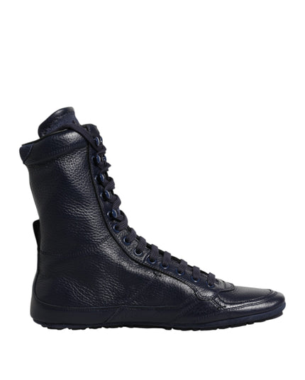 Dolce & Gabbana Dark Blue Leather KING High Top Sneakers Shoes