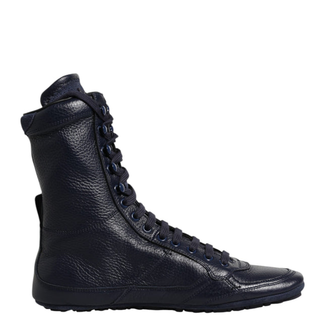 Dolce & Gabbana Dark Blue Leather KING High Top Sneakers Shoes