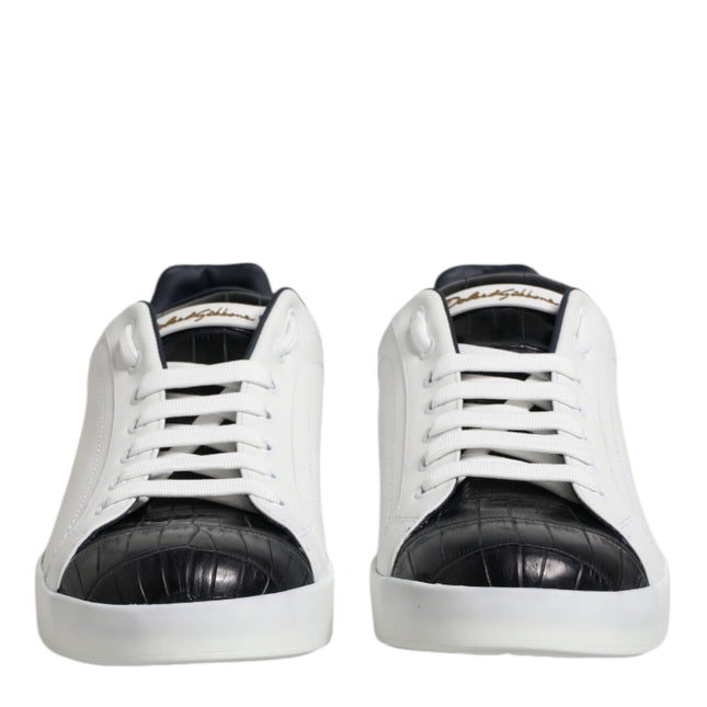 Dolce & Gabbana White Black Leather Portofino Sneaker Shoes