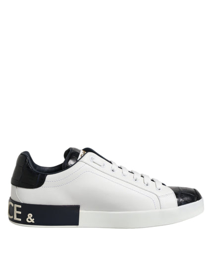 Dolce & Gabbana White Black Leather Portofino Sneaker Shoes