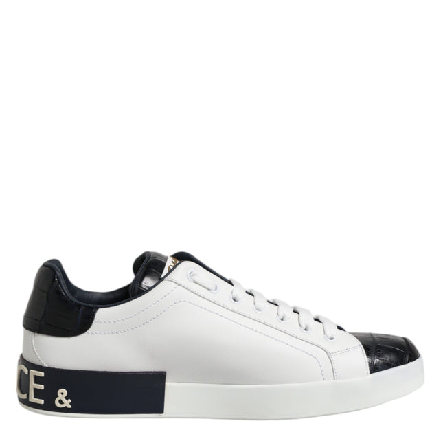 Dolce & Gabbana White Black Leather Portofino Sneaker Shoes