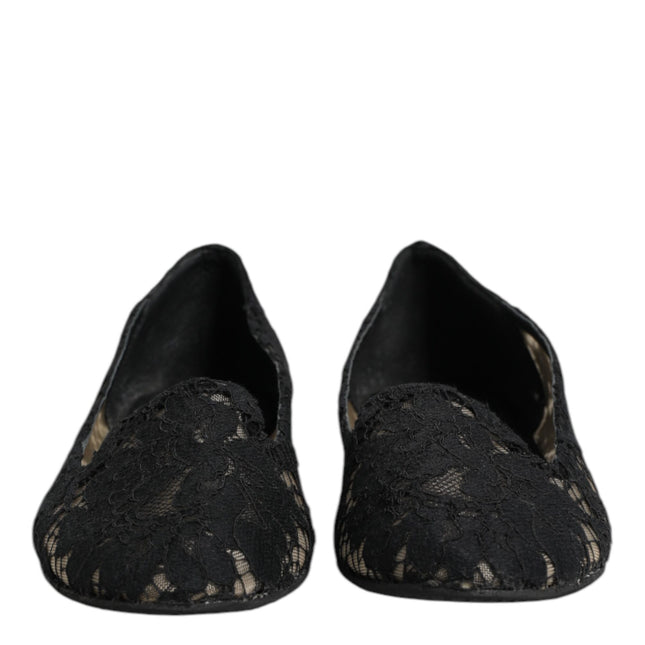 Dolce & Gabbana Black Taormina Lace Slip On Flats Shoes