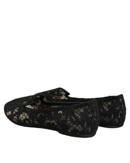Dolce & Gabbana Black Taormina Lace Slip On Flats Shoes