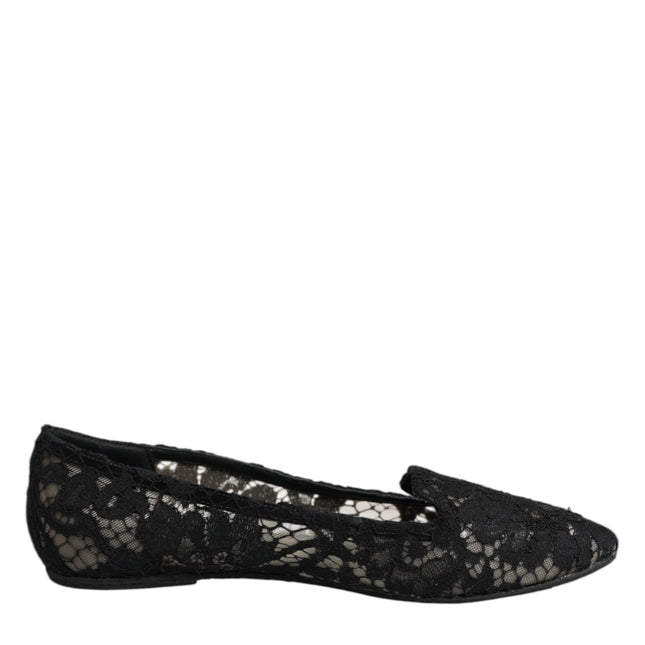 Dolce & Gabbana Black Taormina Lace Slip On Flats Shoes
