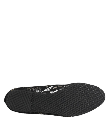 Dolce & Gabbana Black Taormina Lace Slip On Flats Shoes