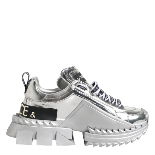 Dolce & Gabbana Silver Leather Super Queen Sneakers Shoes