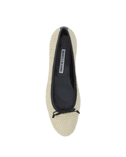 Manolo Blahnik Beige Raffia Ballet Flats