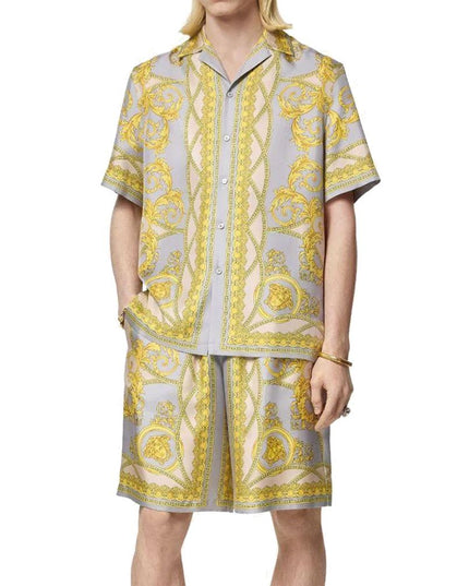 Versace Gray Silk Short And Mini Shorts