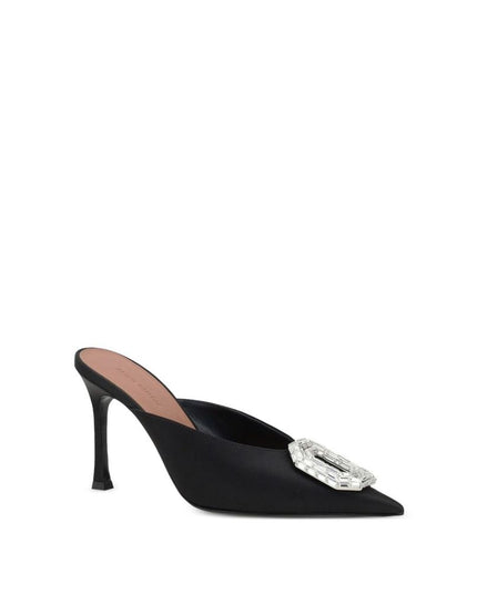 Amina Muaddi Black Silk Mules