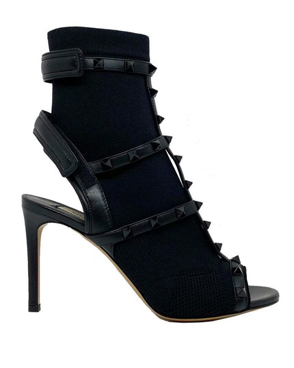 Valentino Garavani Black Leather Stiletto Heel Sandals
