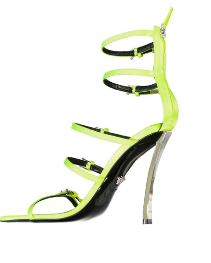 Versace Yellow Silk Stiletto Heel Sandals