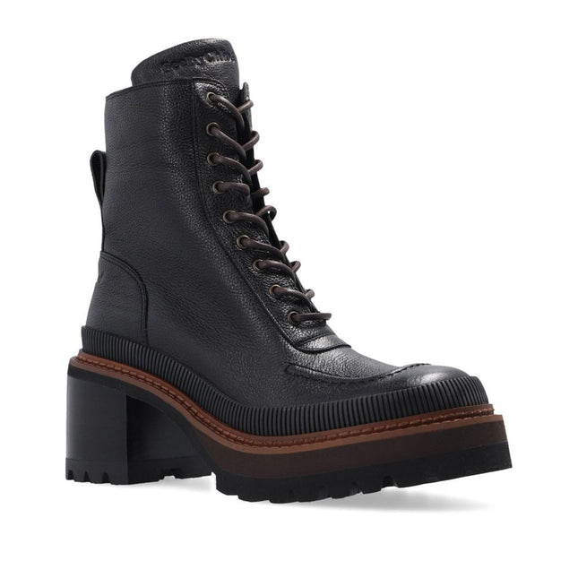 See By Chloé Black Calfskin Lace-Up Boots