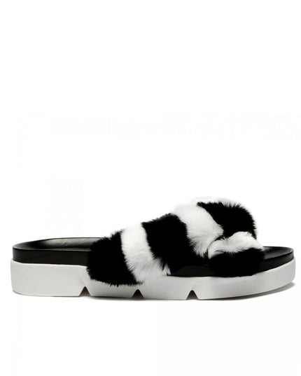 Stuart Weitzman Black Fur Slippers