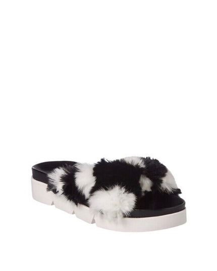 Stuart Weitzman Black Fur Slippers