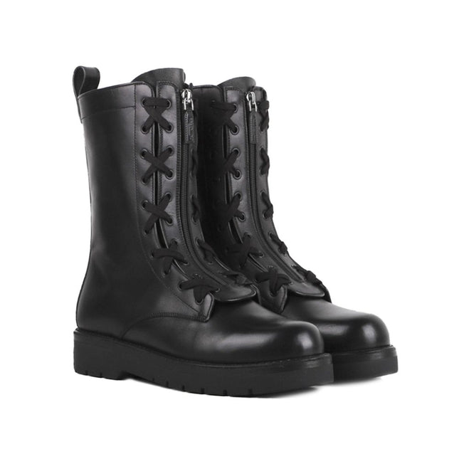 Valentino Garavani Black Calfskin Lace-Up Boots