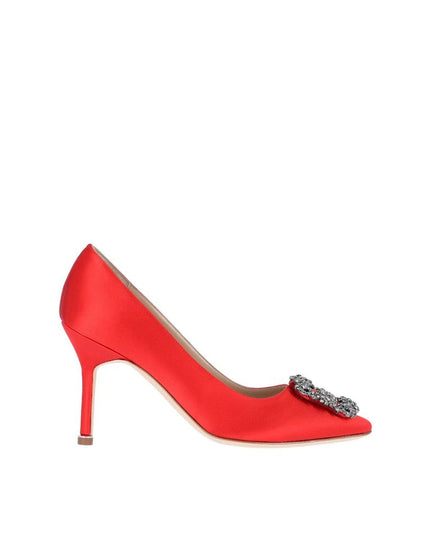 Manolo Blahnik Red Silk High Heel Pumps
