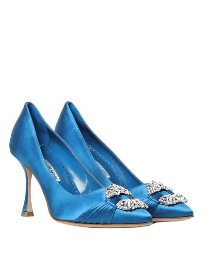 Manolo Blahnik Blue Silk High Heel Pumps