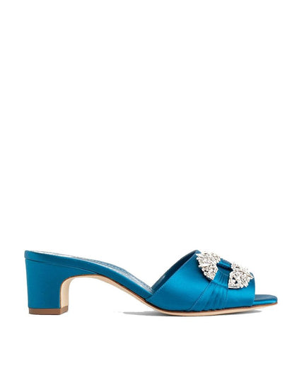 Manolo Blahnik Blue Silk Mules