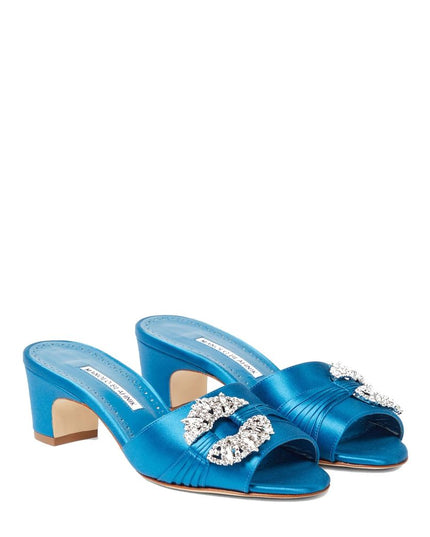 Manolo Blahnik Blue Silk Mules