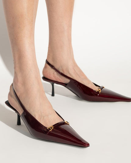Saint Laurent Burgundy Calfskin Mid Heel Pumps