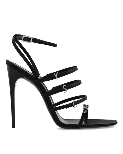 Saint Laurent Black Silk Stiletto Heel Sandals