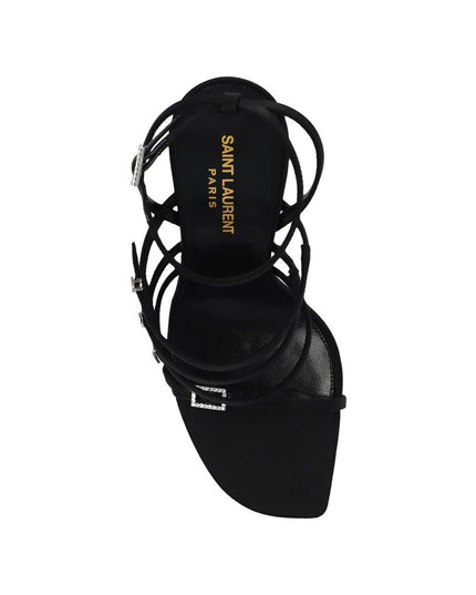 Saint Laurent Black Silk Stiletto Heel Sandals