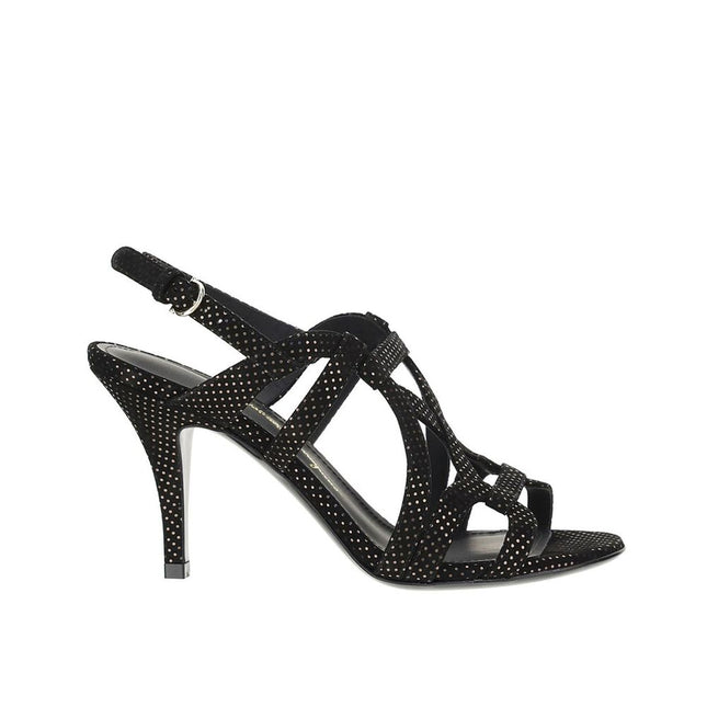Salvatore Ferragamo Black Leather Stiletto Heel Sandals