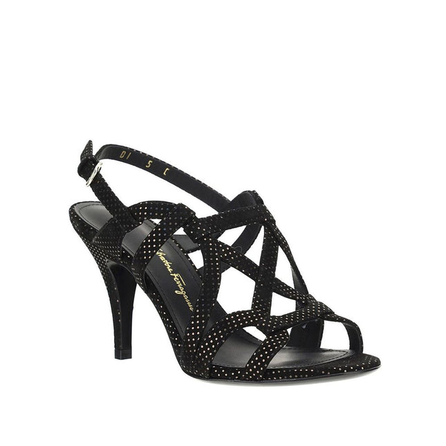 Salvatore Ferragamo Black Leather Stiletto Heel Sandals