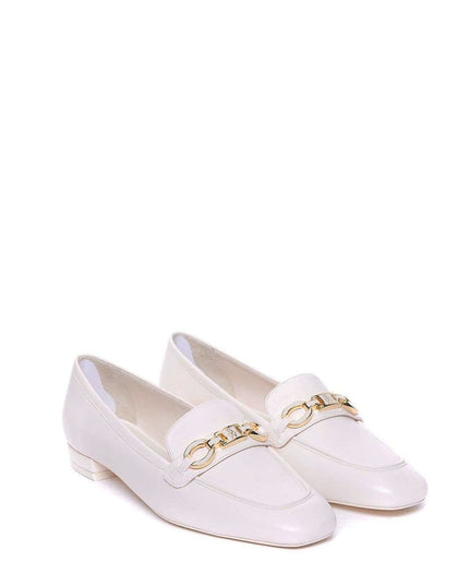 Stuart Weitzman White Calfskin Slip-On Loafers
