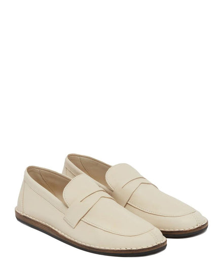 The Row White Calfskin Slip-On Loafers
