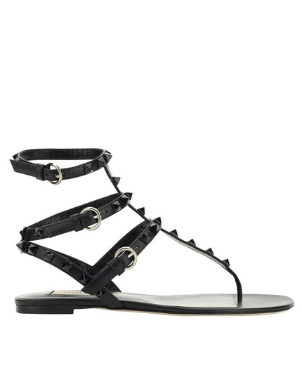 Valentino Garavani Black Calfskin Flat Sandals