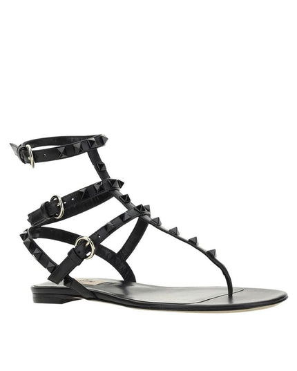Valentino Garavani Black Calfskin Flat Sandals