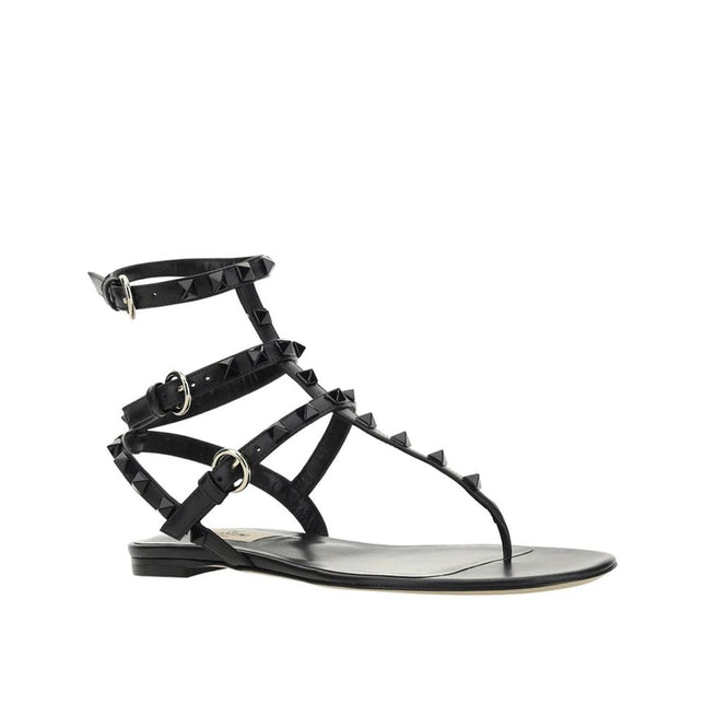 Valentino Garavani Black Calfskin Flat Sandals