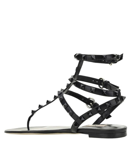 Valentino Garavani Black Calfskin Flat Sandals