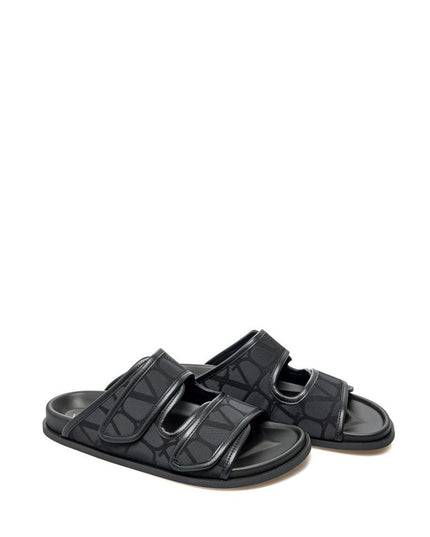 Valentino Garavani Black Fabric Flat Sandals